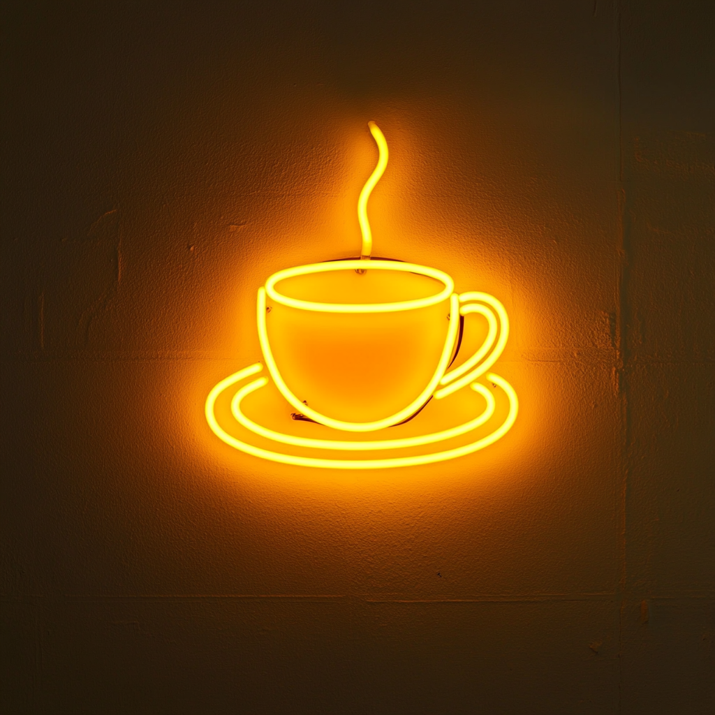 Teacup with Saucer - Yellow Neon Sign, 18 Inches