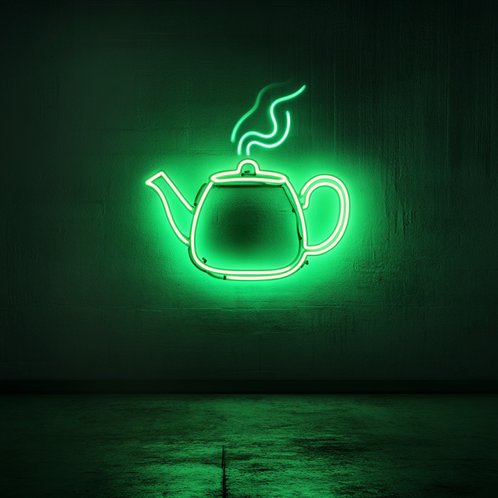 Tea Kettle with Steam - Green Neon Sign, 18 Inches