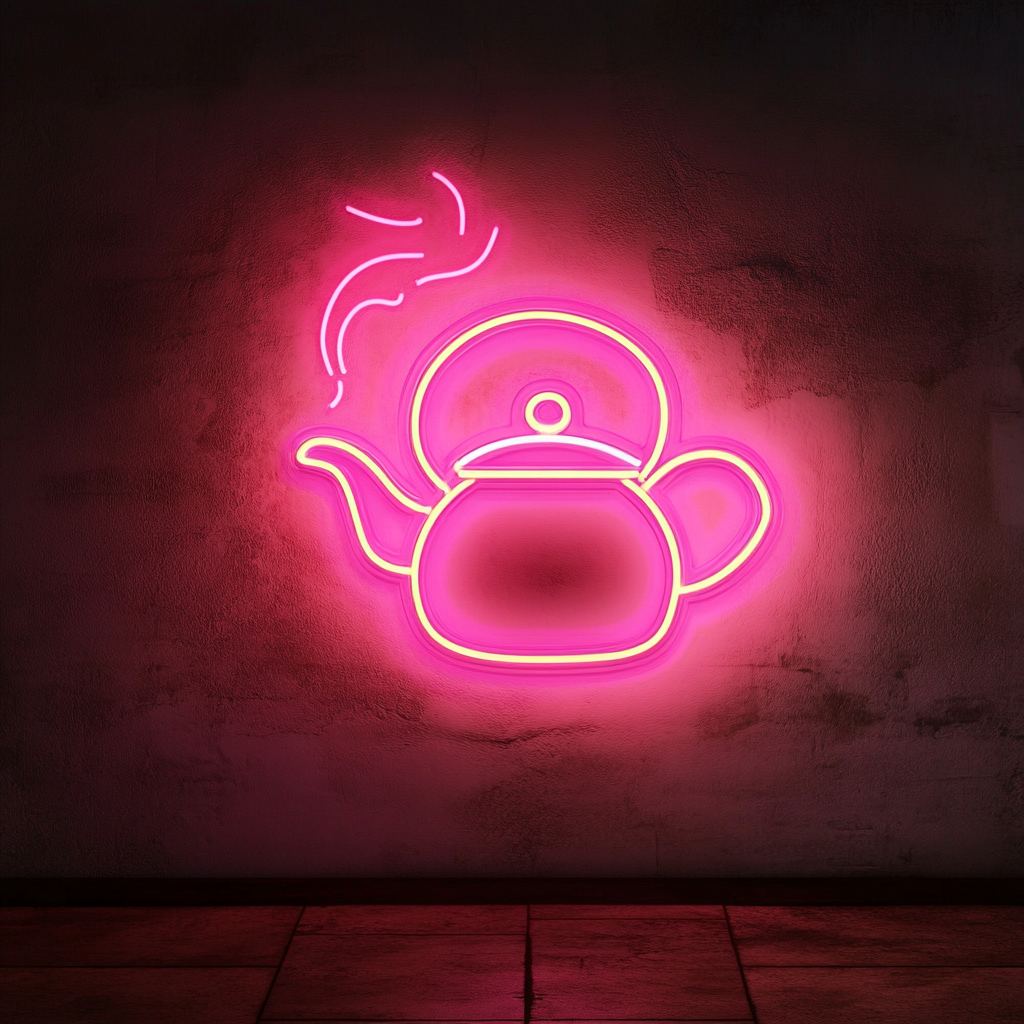 Tea Kettle with Steam - Pink Neon Sign, 18 Inches