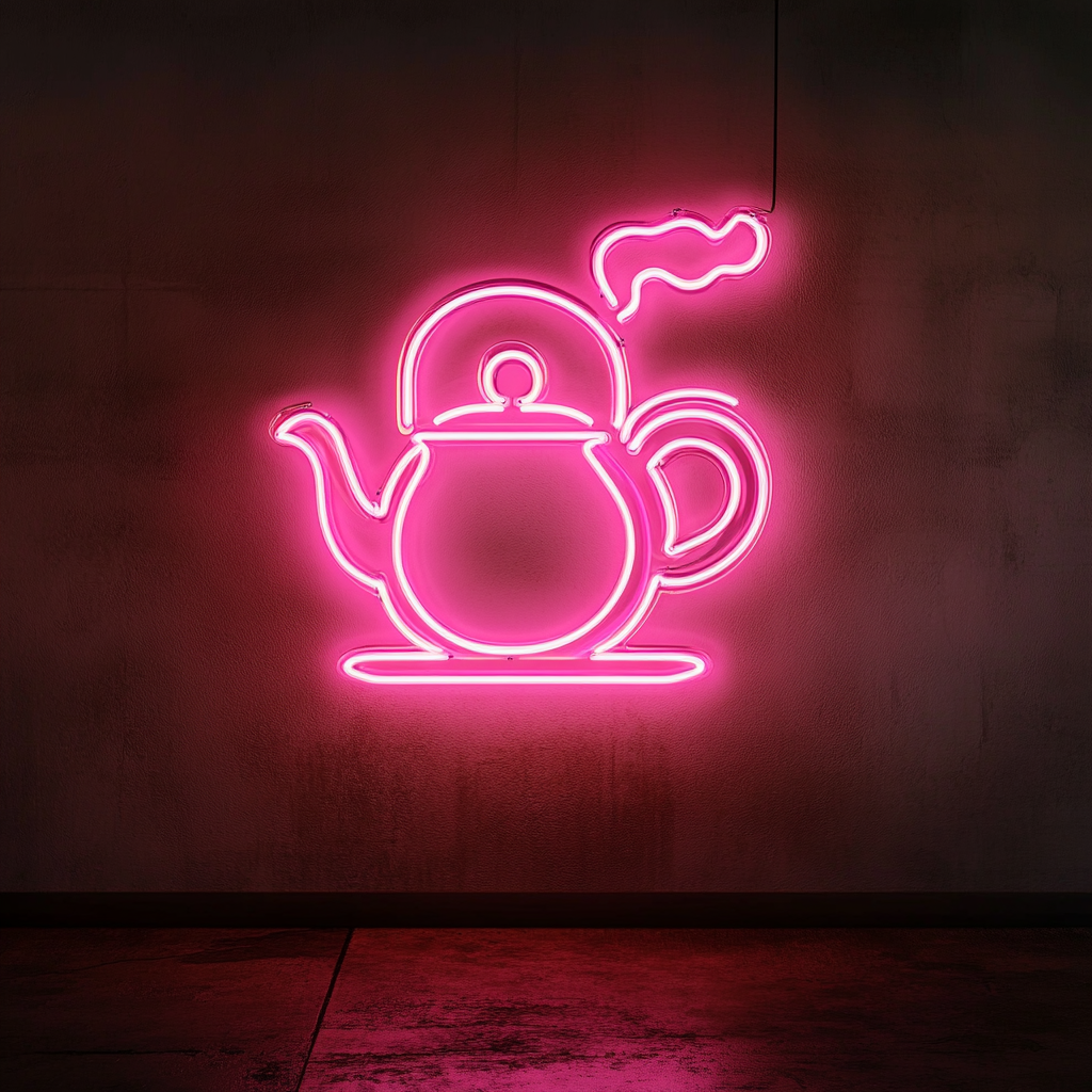 Tea Kettle with Steam - Pink Neon Sign, 18 Inches