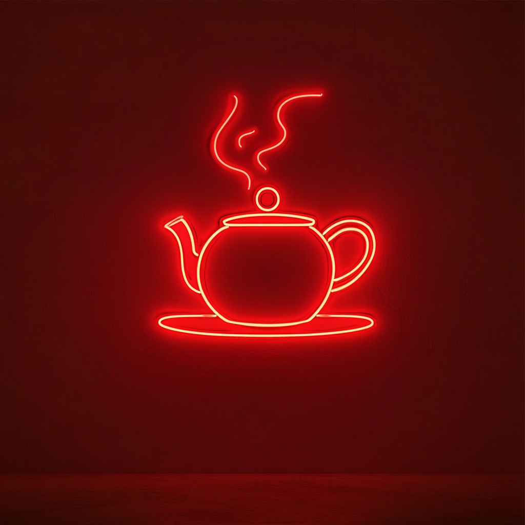 Tea Kettle with Steam - Red Neon Sign, 24 Inches