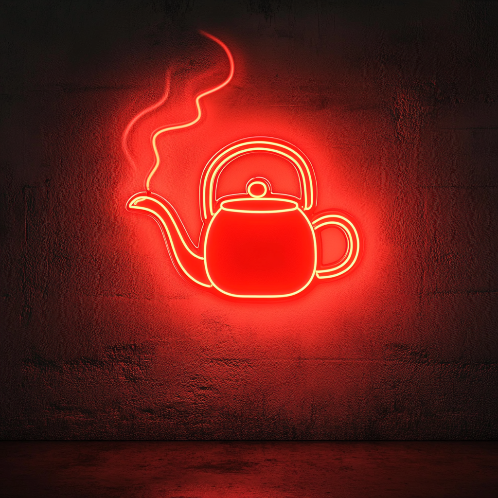 Tea Kettle with Steam - Red Neon Sign, 24 Inches
