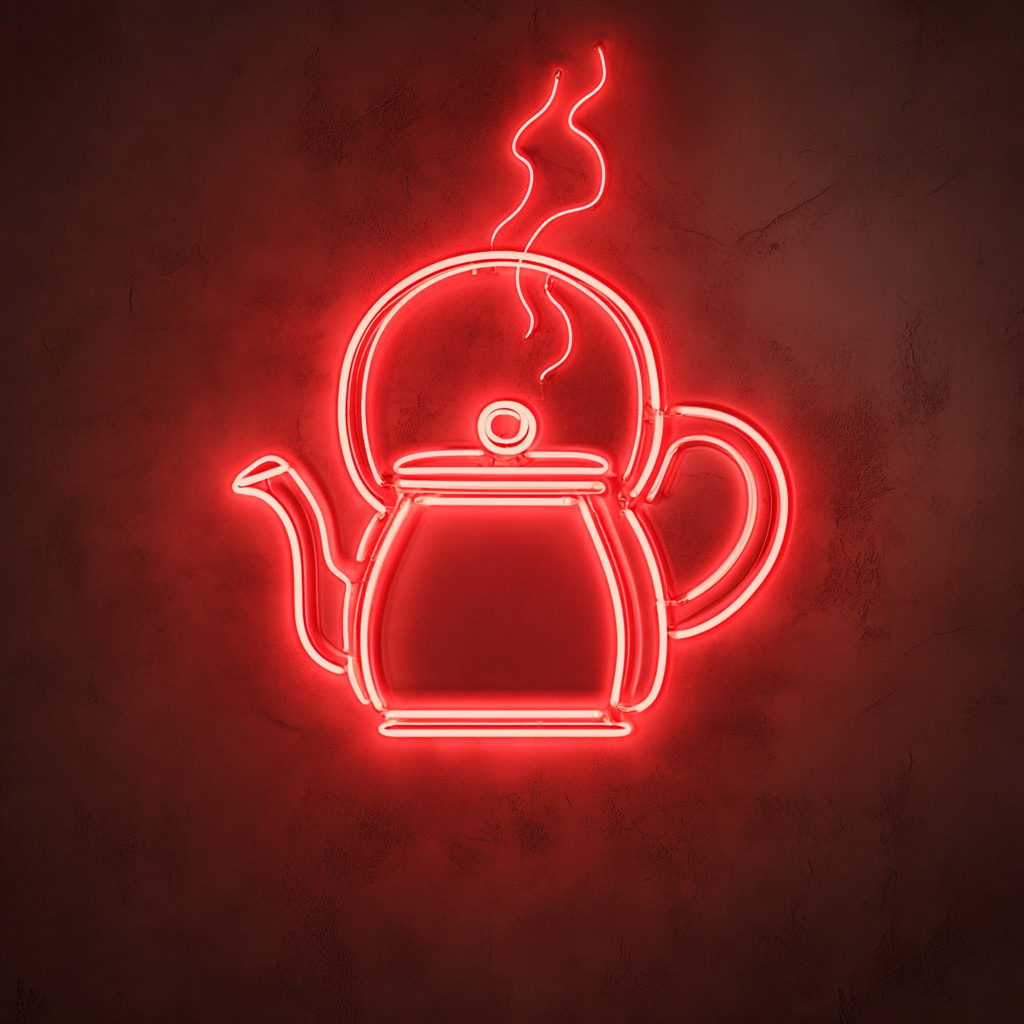 Tea Kettle with Steam - Red Neon Sign, 24 Inches