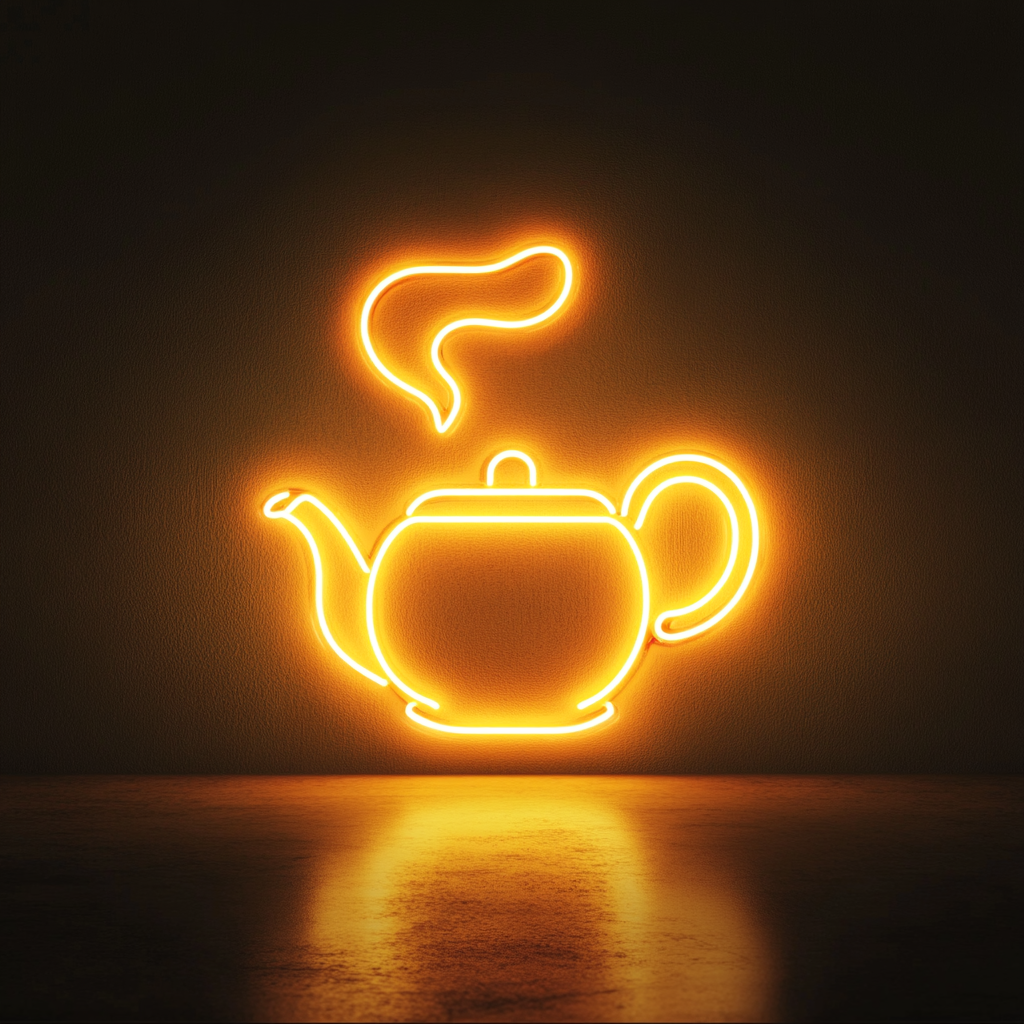 Tea Kettle with Steam - Yellow Neon Sign, 18 Inches