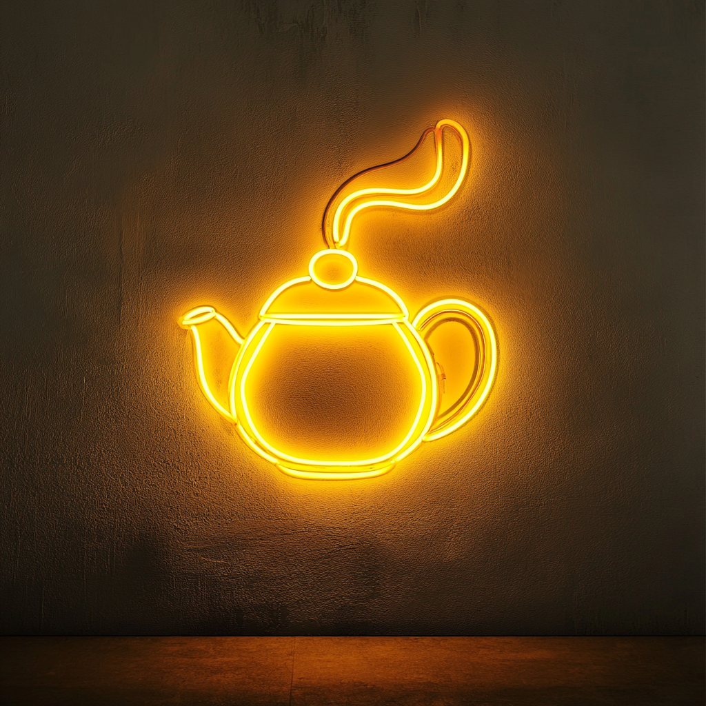 Tea Kettle with Steam - Yellow Neon Sign, 18 Inches