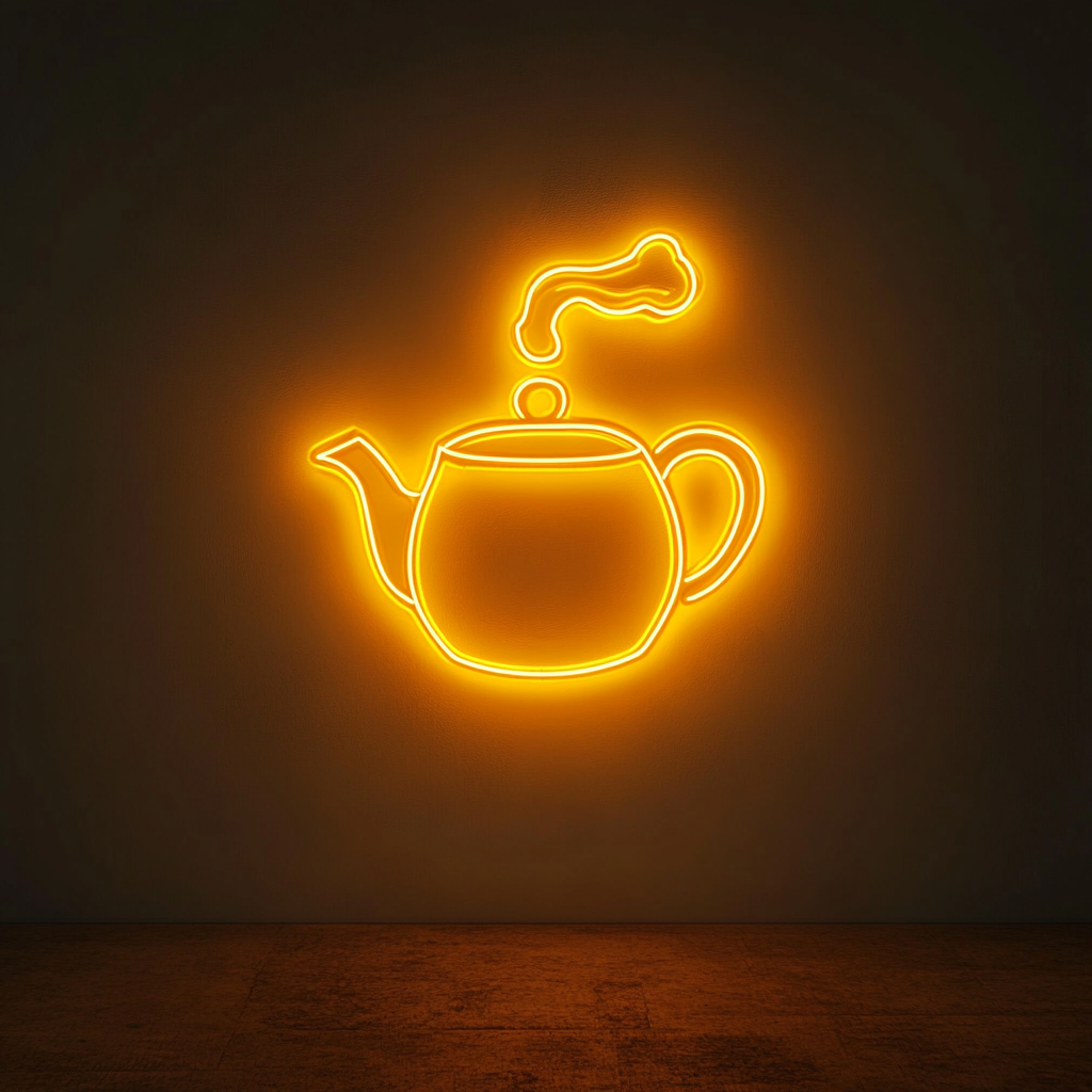 Tea Kettle with Steam - Yellow Neon Sign, 24 Inches