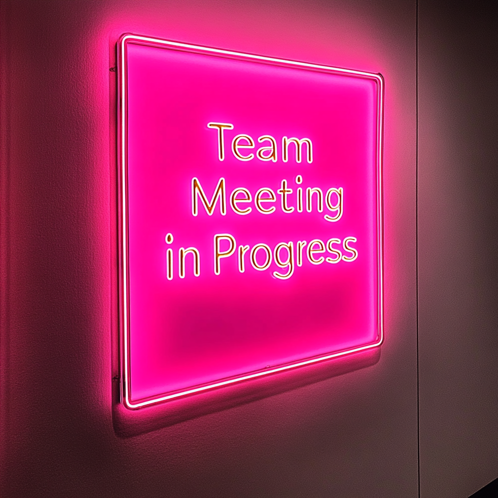 "Team Meeting in Progress" - Pink Neon Sign, 18 Inches