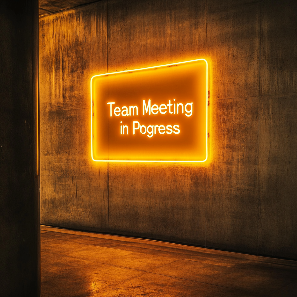 "Team Meeting in Progress" - Yellow Neon Sign, 18 Inches
