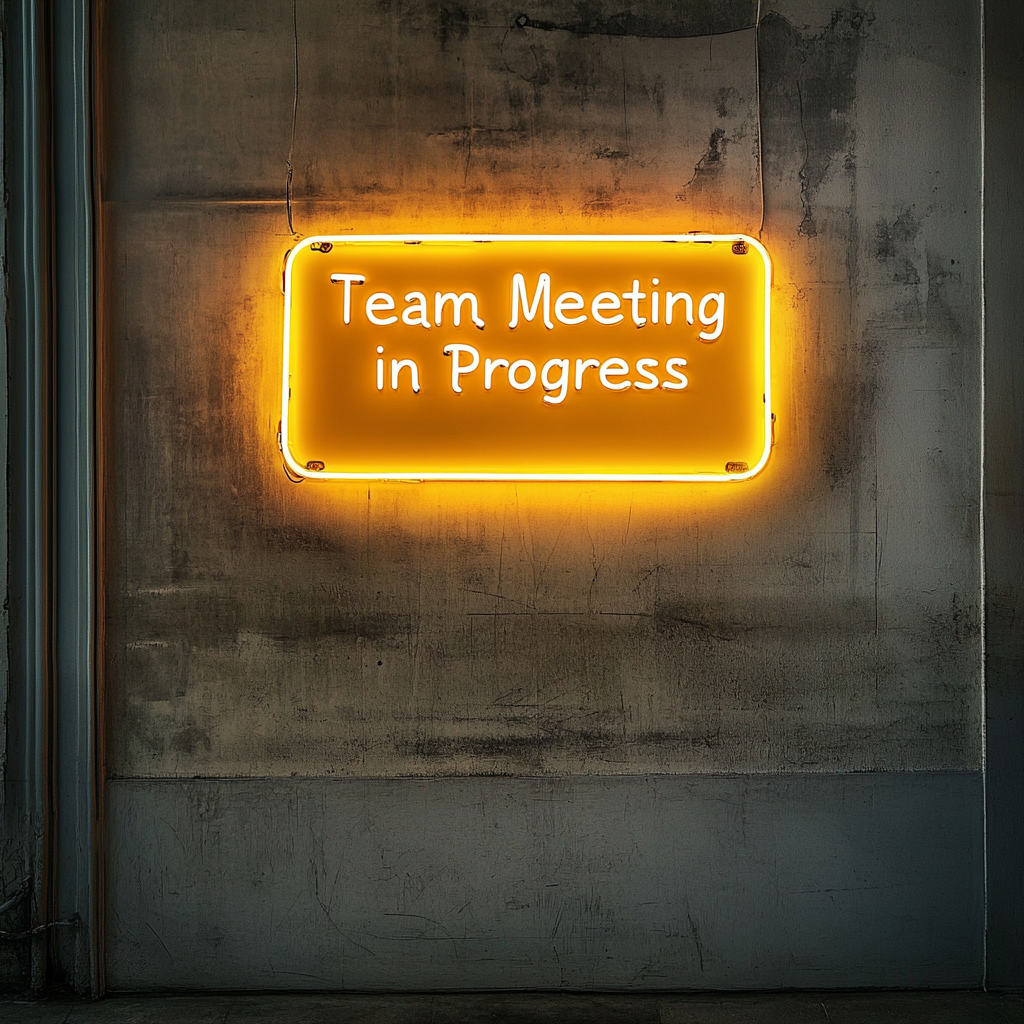 "Team Meeting in Progress" - Yellow Neon Sign, 18 Inches