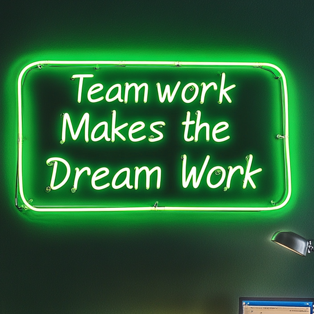 "Teamwork Makes the Dream Work" - Green Neon Sign, 18 Inches