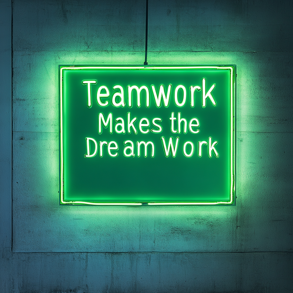 "Teamwork Makes the Dream Work" - Green Neon Sign, 18 Inches