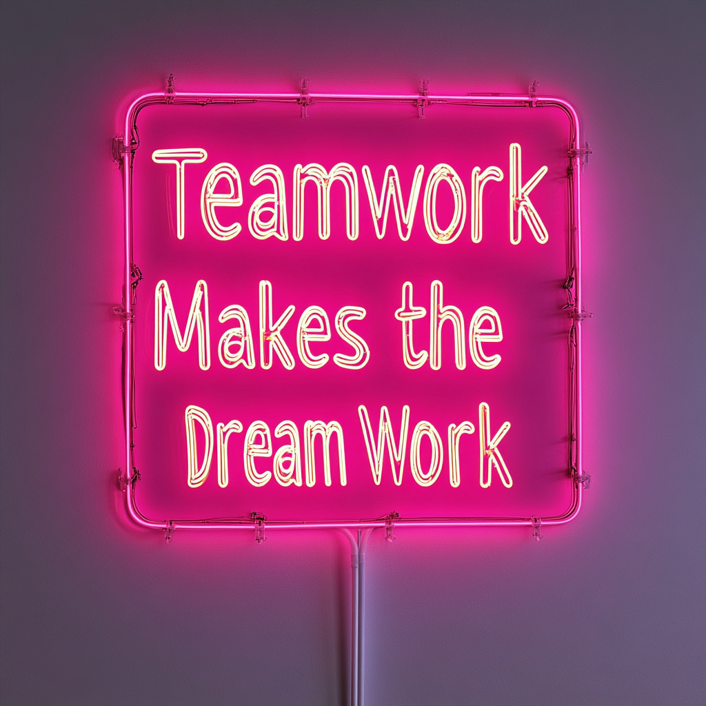 "Teamwork Makes the Dream Work" - Pink Neon Sign, 18 Inches