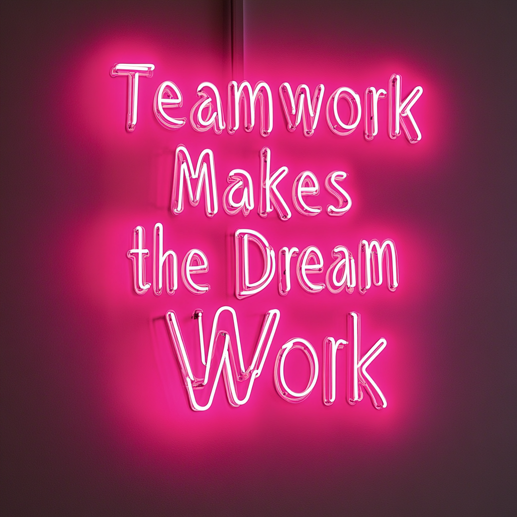 "Teamwork Makes the Dream Work" - Pink Neon Sign, 18 Inches