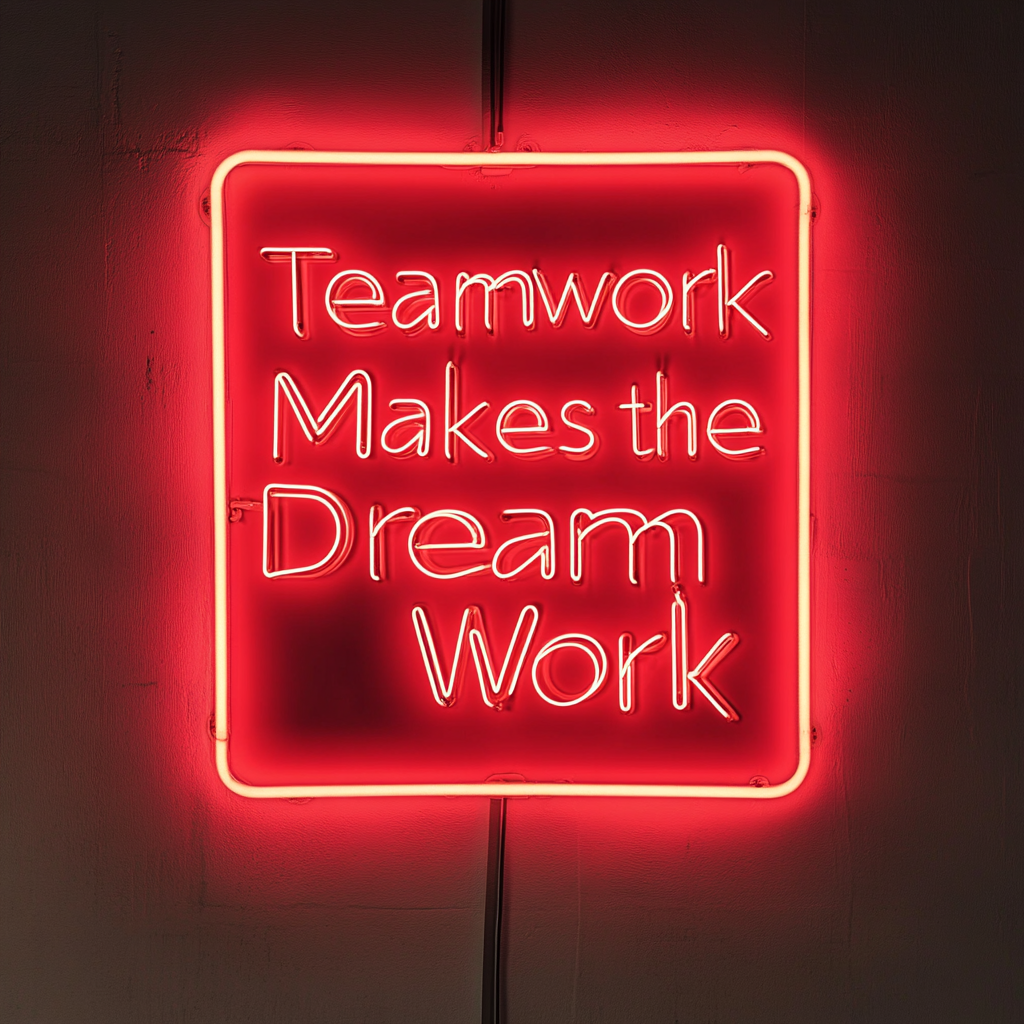 "Teamwork Makes the Dream Work" - Red Neon Sign, 18 Inches