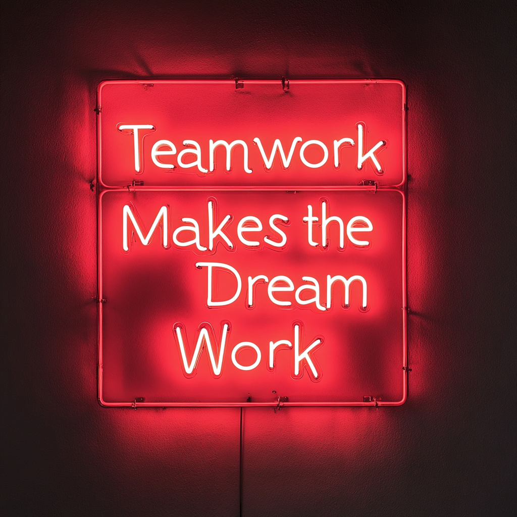 "Teamwork Makes the Dream Work" - Red Neon Sign, 18 Inches