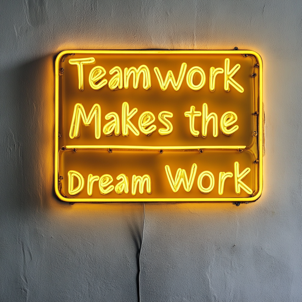 "Teamwork Makes the Dream Work" - Yellow Neon Sign, 18 Inches