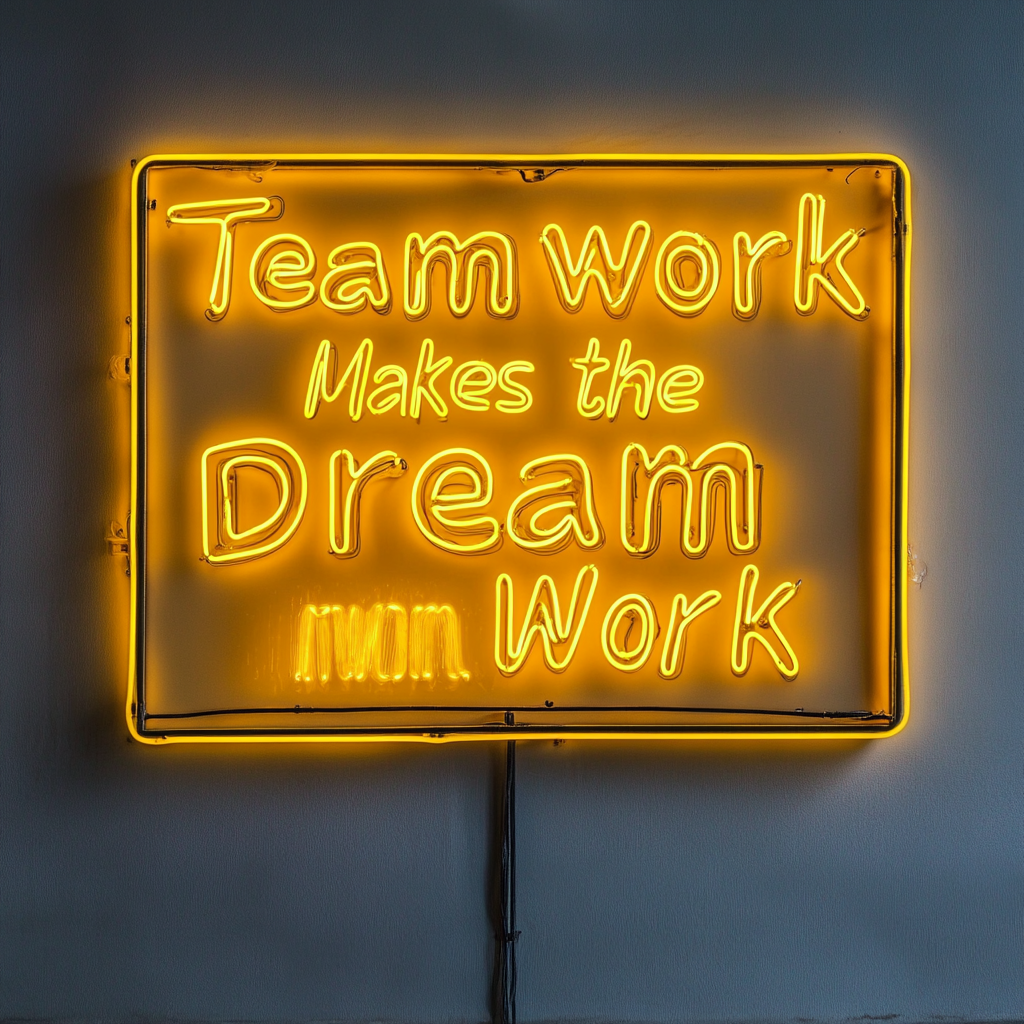 "Teamwork Makes the Dream Work" - Yellow Neon Sign, 18 Inches