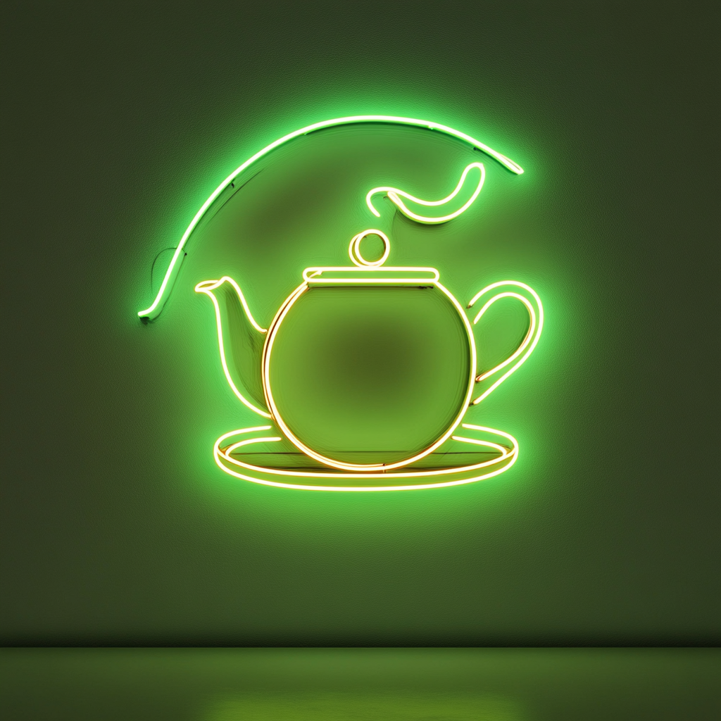 Teapot with Tea Cup - Green Neon Sign, 24 Inches