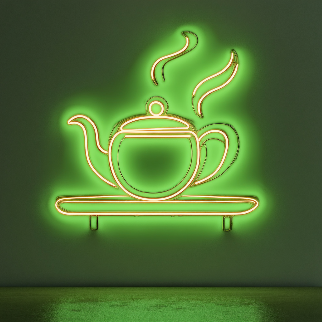 Teapot with Tea Cup - Green Neon Sign, 18 Inches
