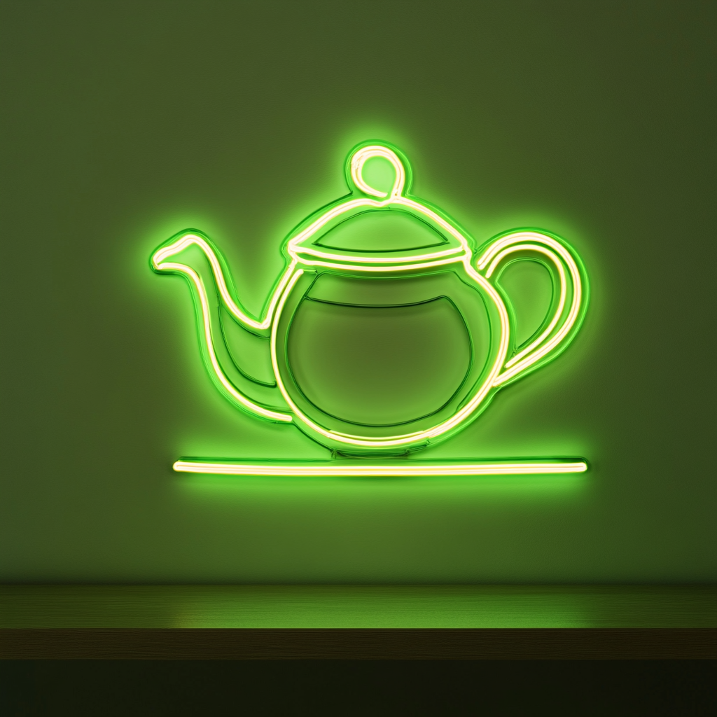 Teapot with Tea Cup - Green Neon Sign, 24 Inches