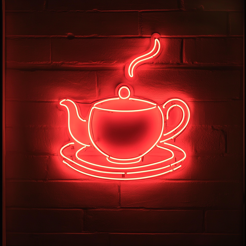 Teapot with Tea Cup - Red Neon Sign, 24 Inches