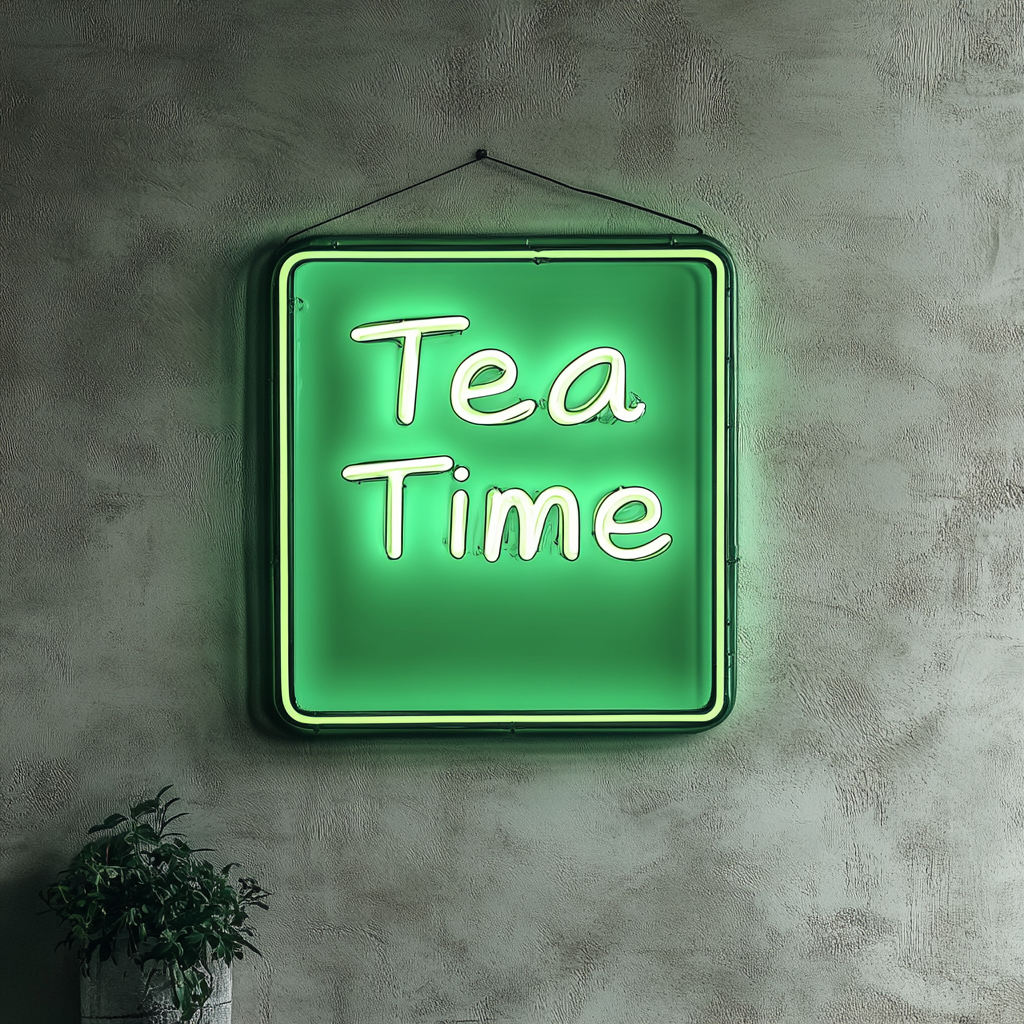 "Tea Time" - Green Neon Sign, 18 Inches