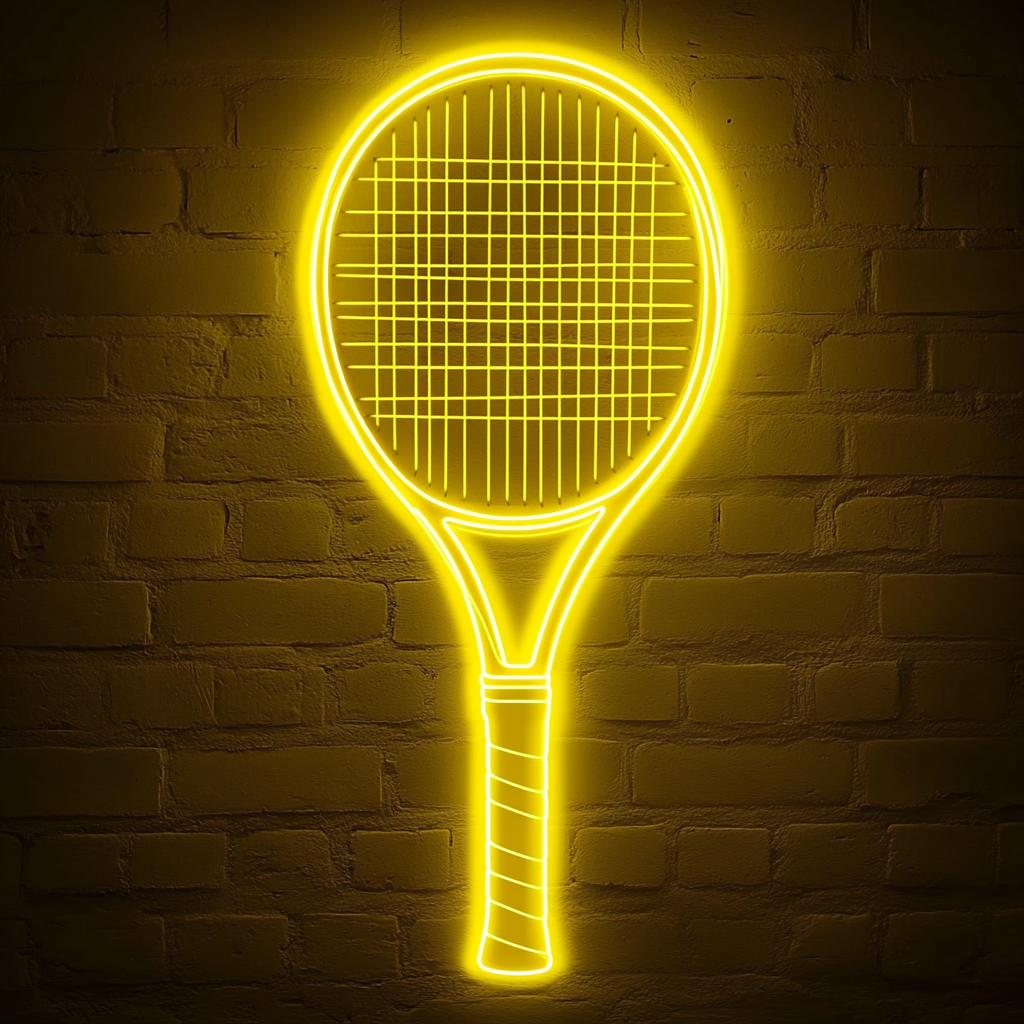 Tennis Racket - Yellow Neon Sign, 18 Inches