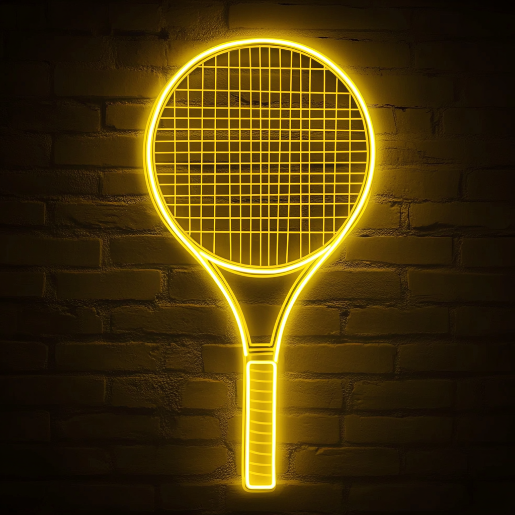 Tennis Racket - Yellow Neon Sign, 18 Inches