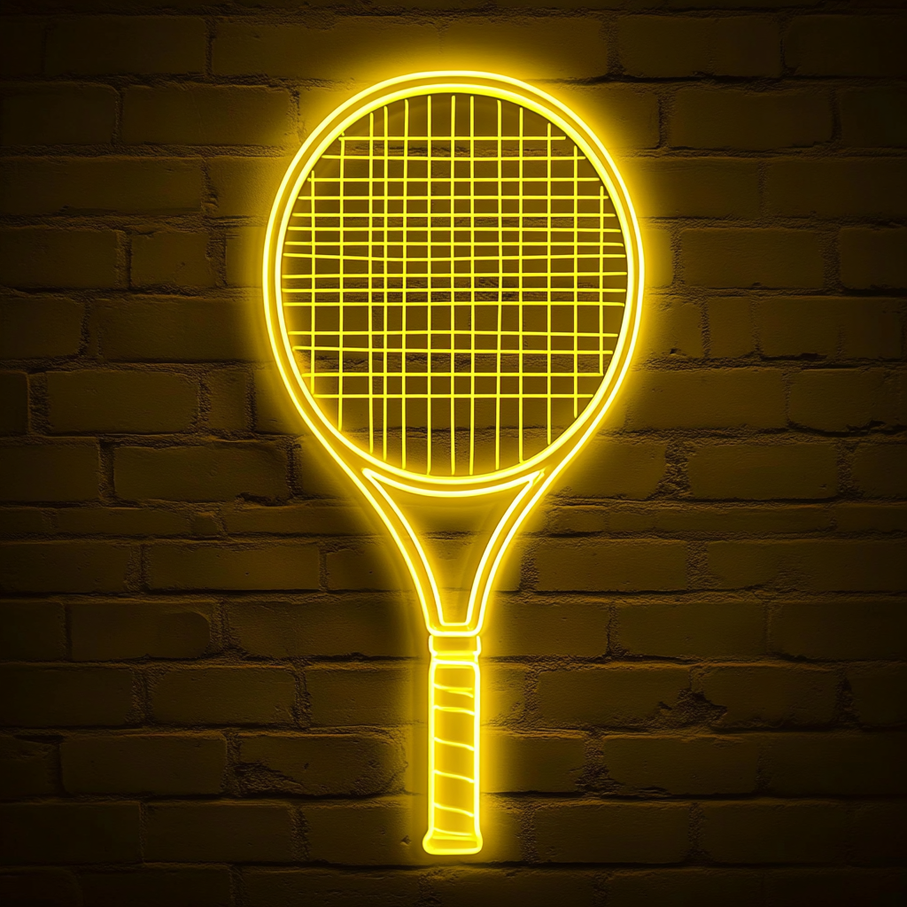 Tennis Racket - Yellow Neon Sign, 18 Inches