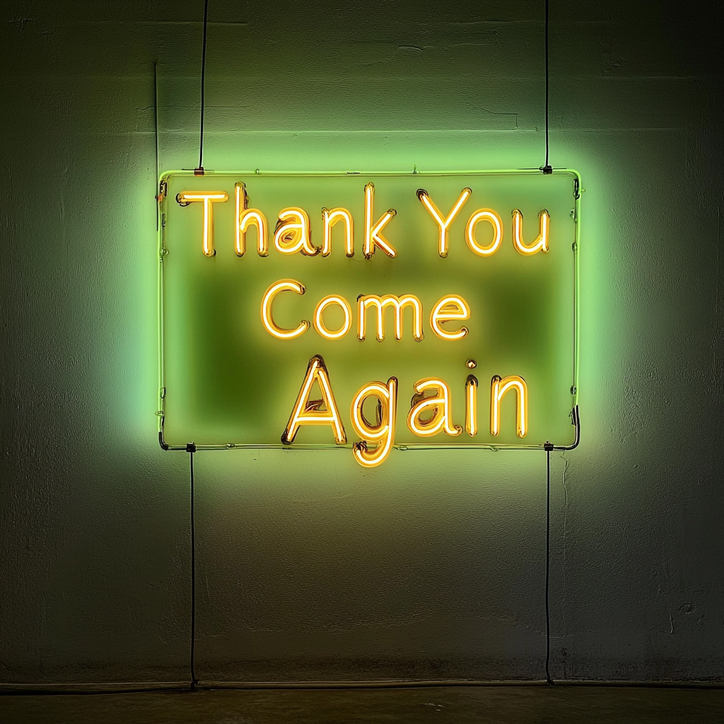 Thank You Come Again - Green Neon Sign, 18 Inches