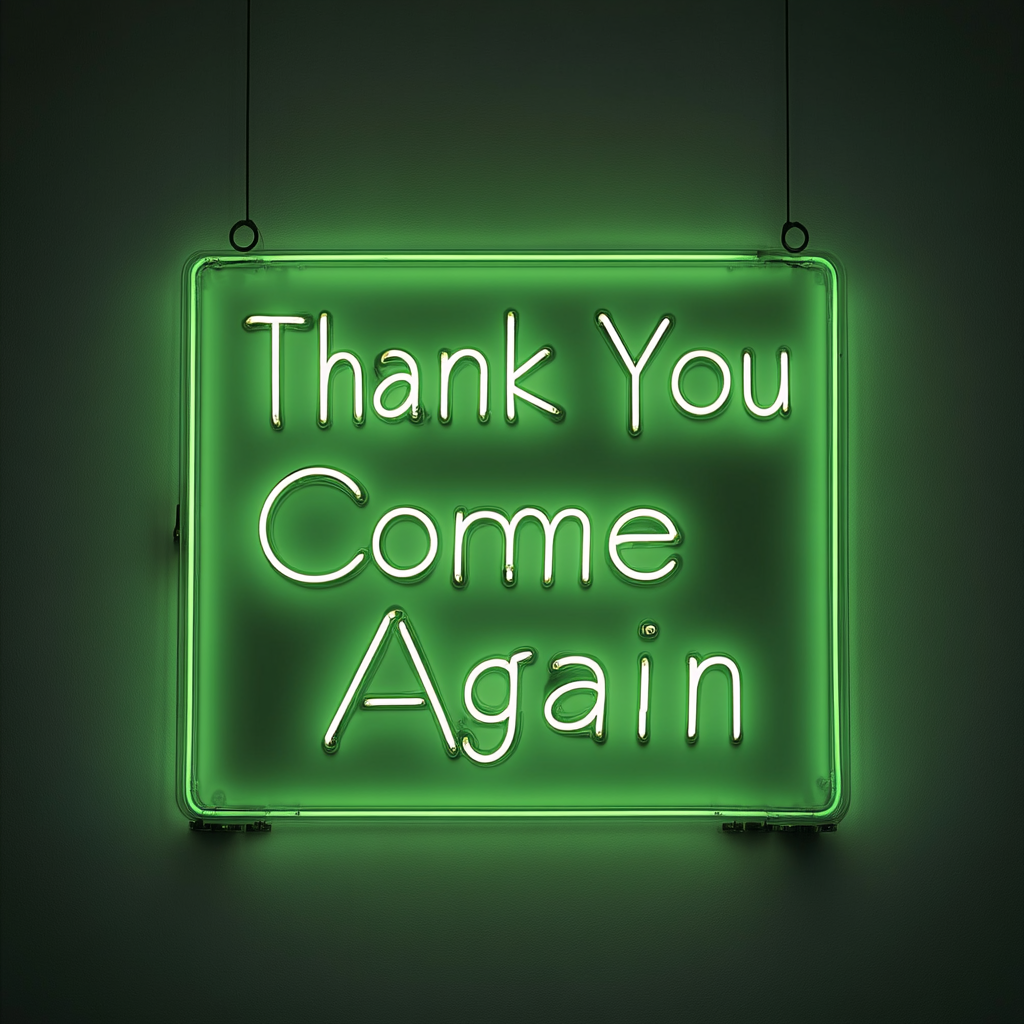 Thank You Come Again - Green Neon Sign, 18 Inches
