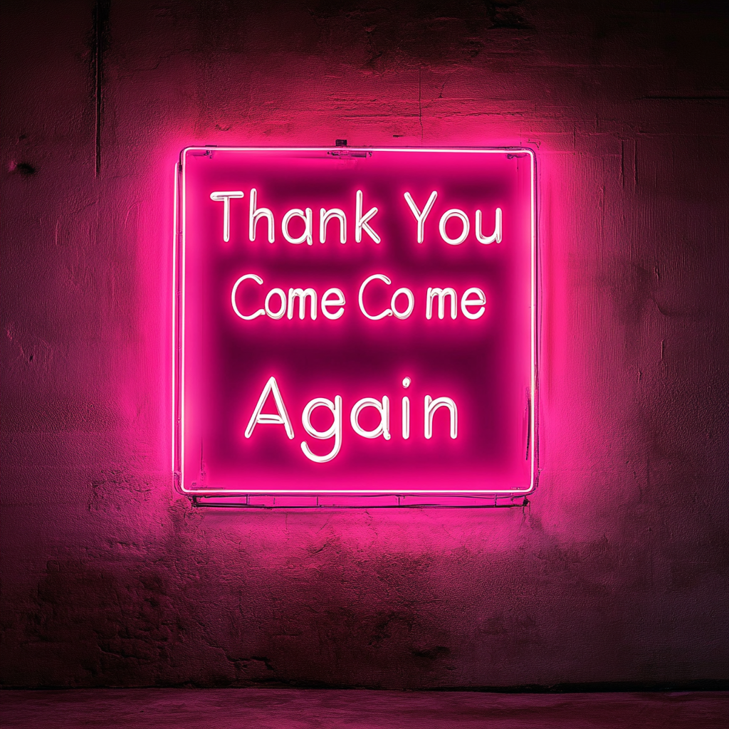 Thank You Come Again - Pink Neon Sign, 24 Inches