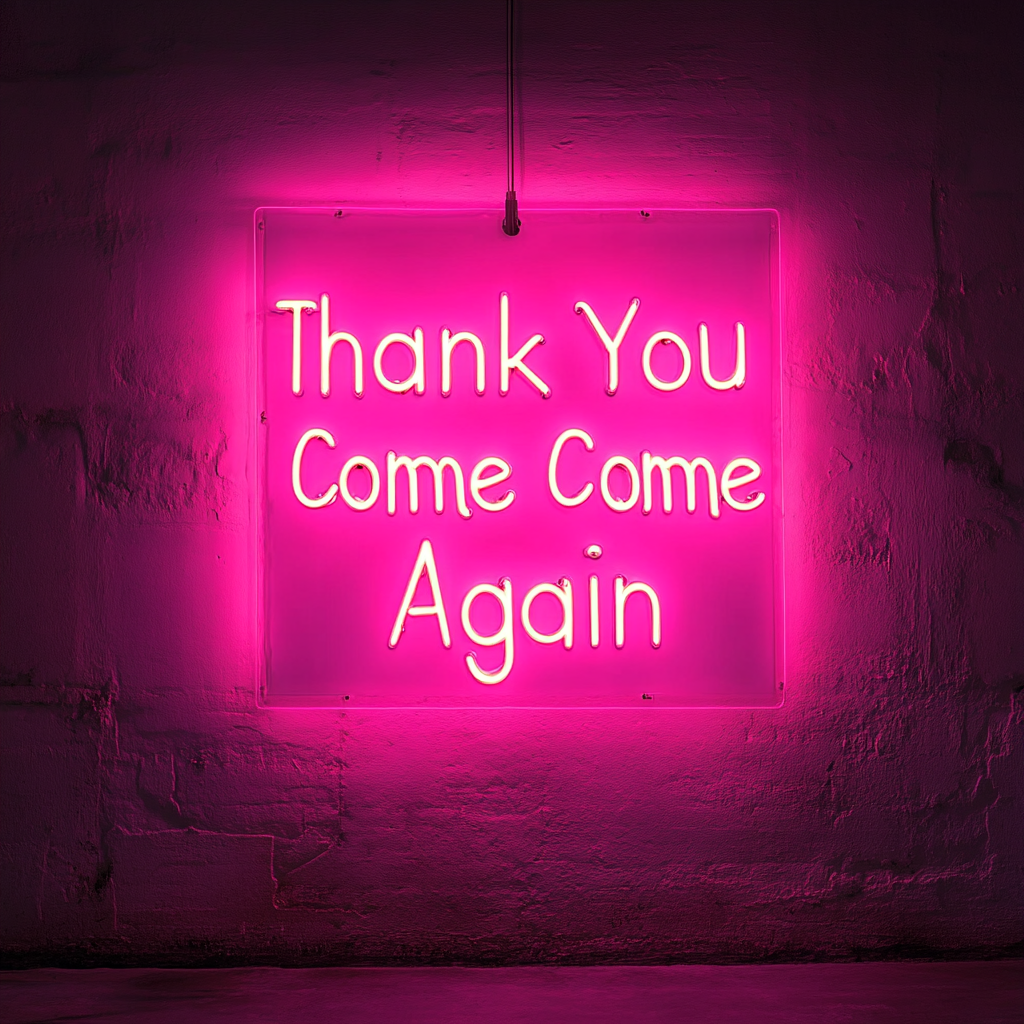 Thank You Come Again - Pink Neon Sign, 18 Inches