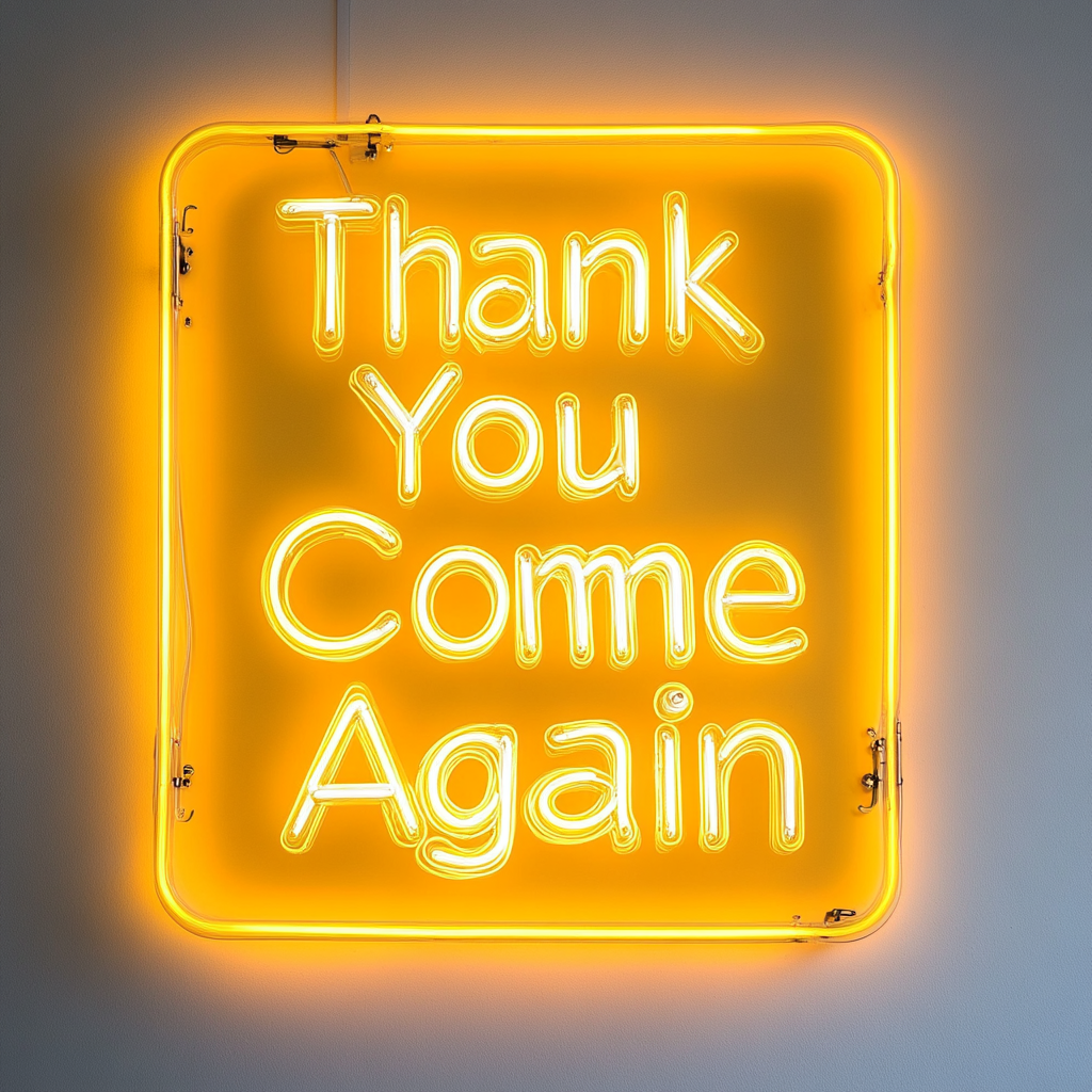 Thank You Come Again - Yellow Neon Sign, 18 Inches