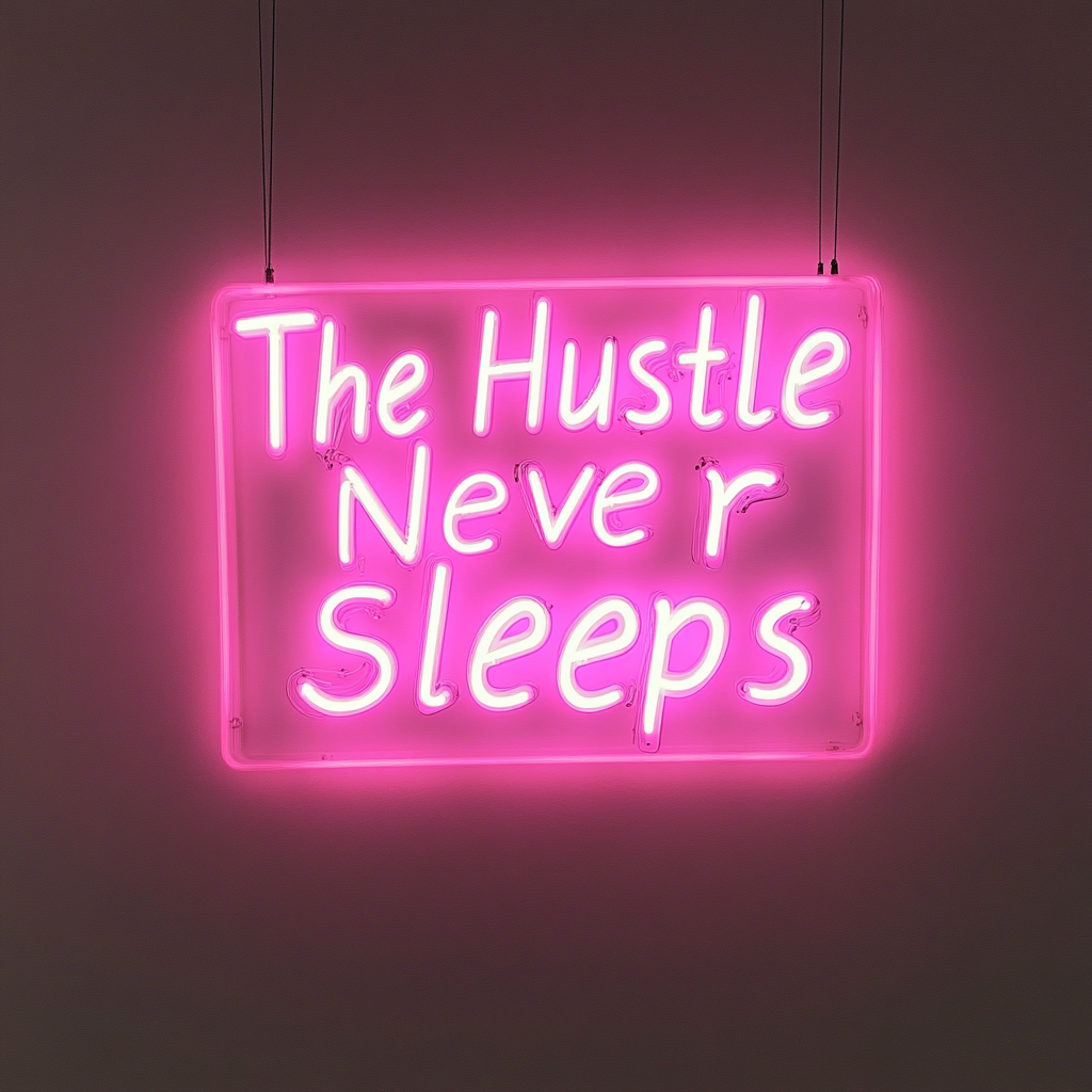 "The Hustle Never Sleeps" - Pink Neon Sign, 18 Inches