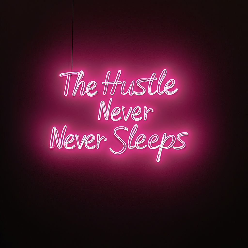 "The Hustle Never Sleeps" - Pink Neon Sign, 18 Inches