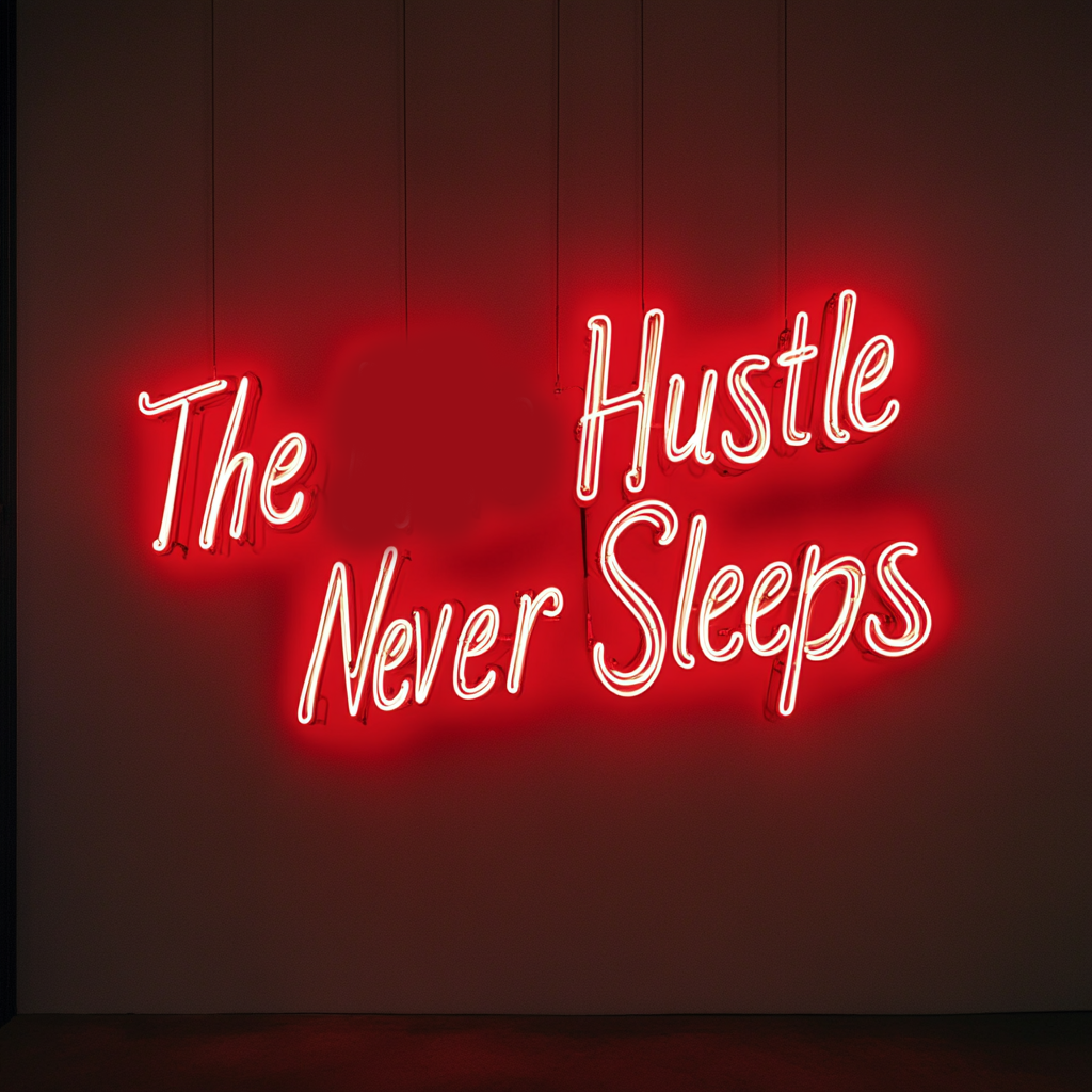 "The Hustle Never Sleeps" - Red Neon Sign, 18 Inches
