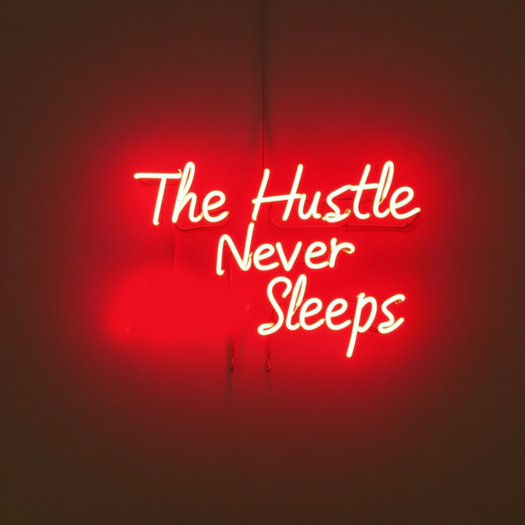 "The Hustle Never Sleeps" - Red Neon Sign, 18 Inches