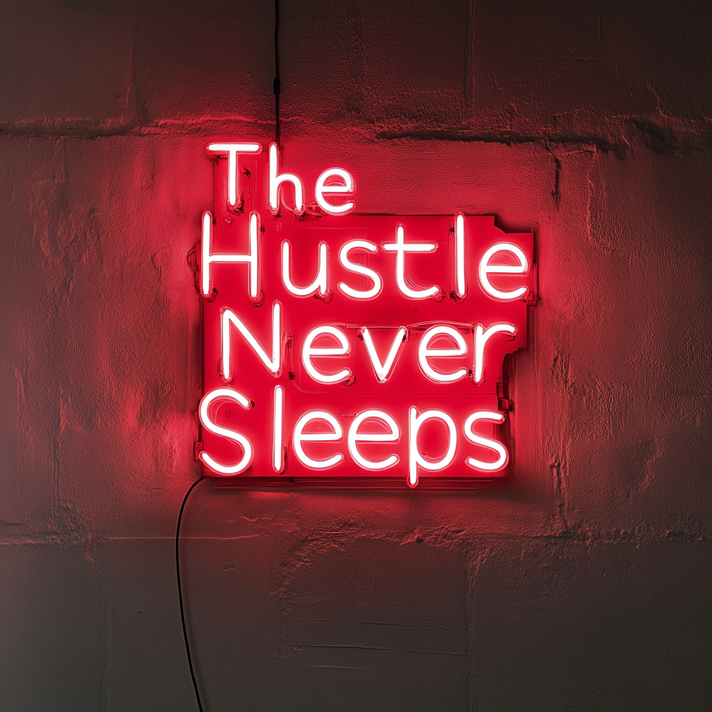 "The Hustle Never Sleeps" - Red Neon Sign, 18 Inches