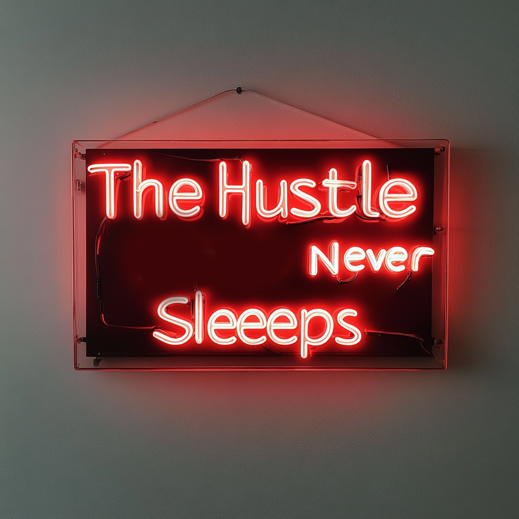 "The Hustle Never Sleeps" - Red Neon Sign, 18 Inches