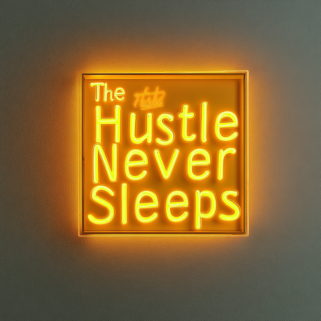 "The Hustle Never Sleeps" - Yellow Neon Sign, 18 Inches