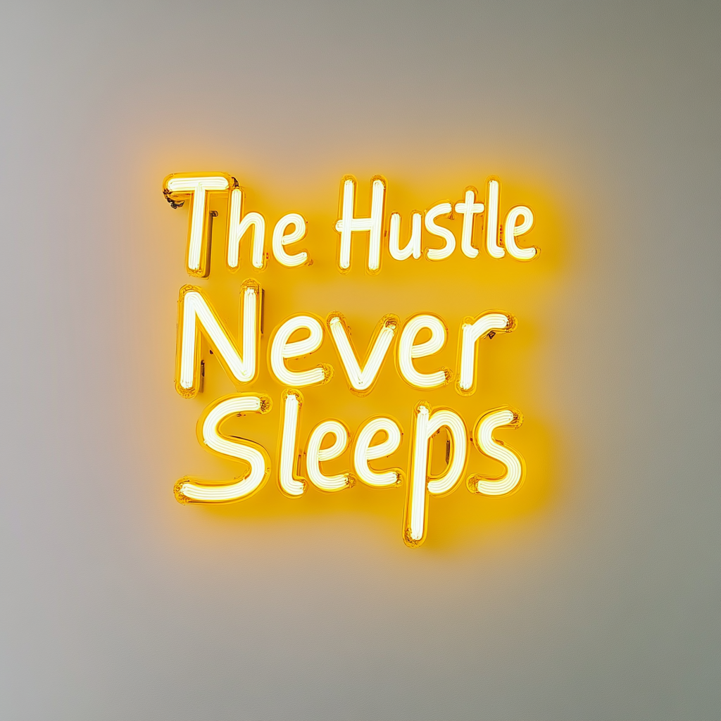 "The Hustle Never Sleeps" - Yellow Neon Sign, 18 Inches
