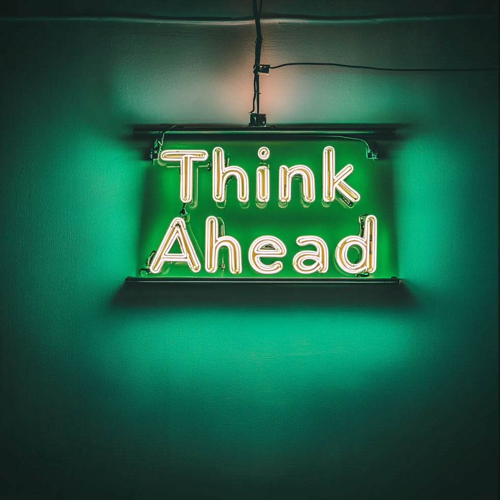 "Think Ahead" - Green Neon Sign, 18 Inches