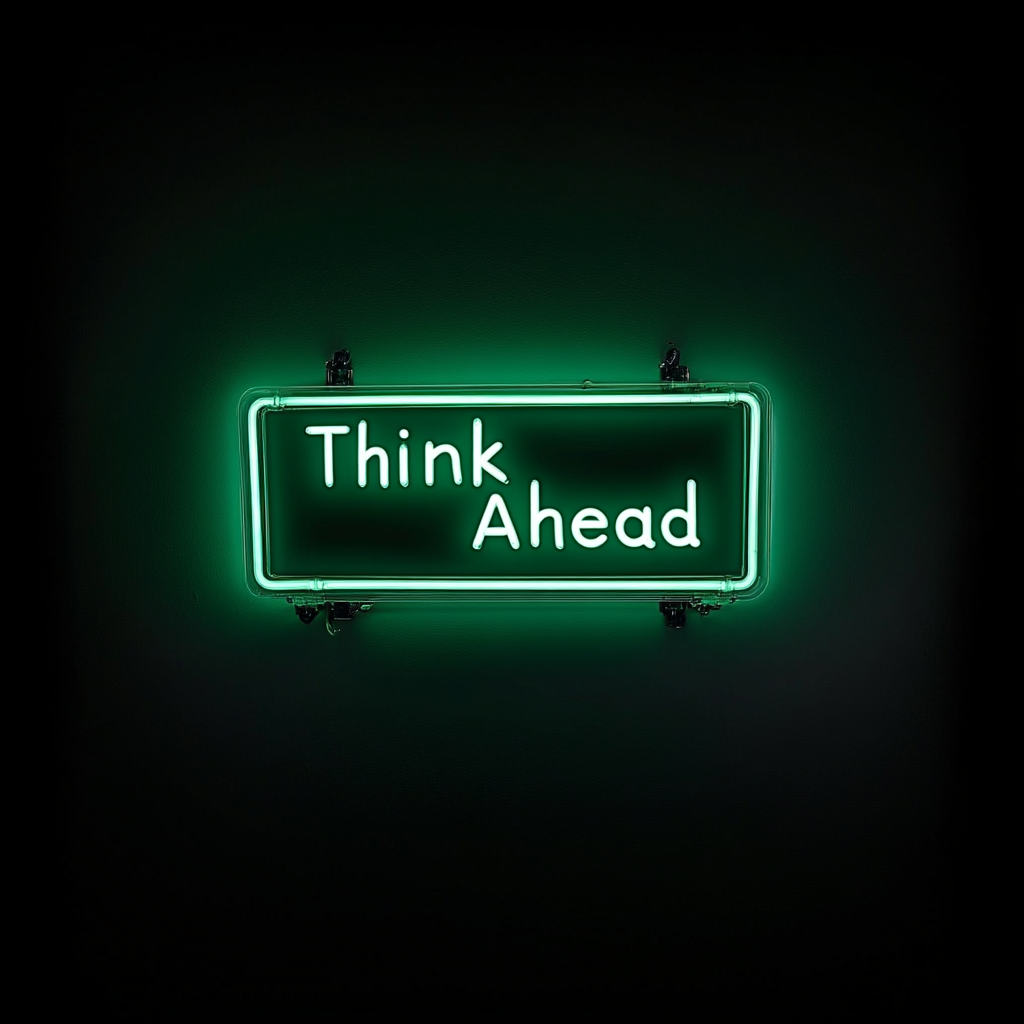 "Think Ahead" - Green Neon Sign, 18 Inches