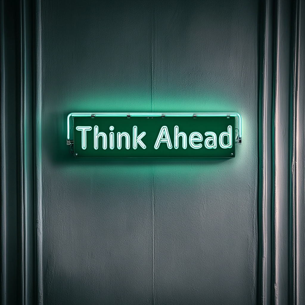 "Think Ahead" - Green Neon Sign, 18 Inches
