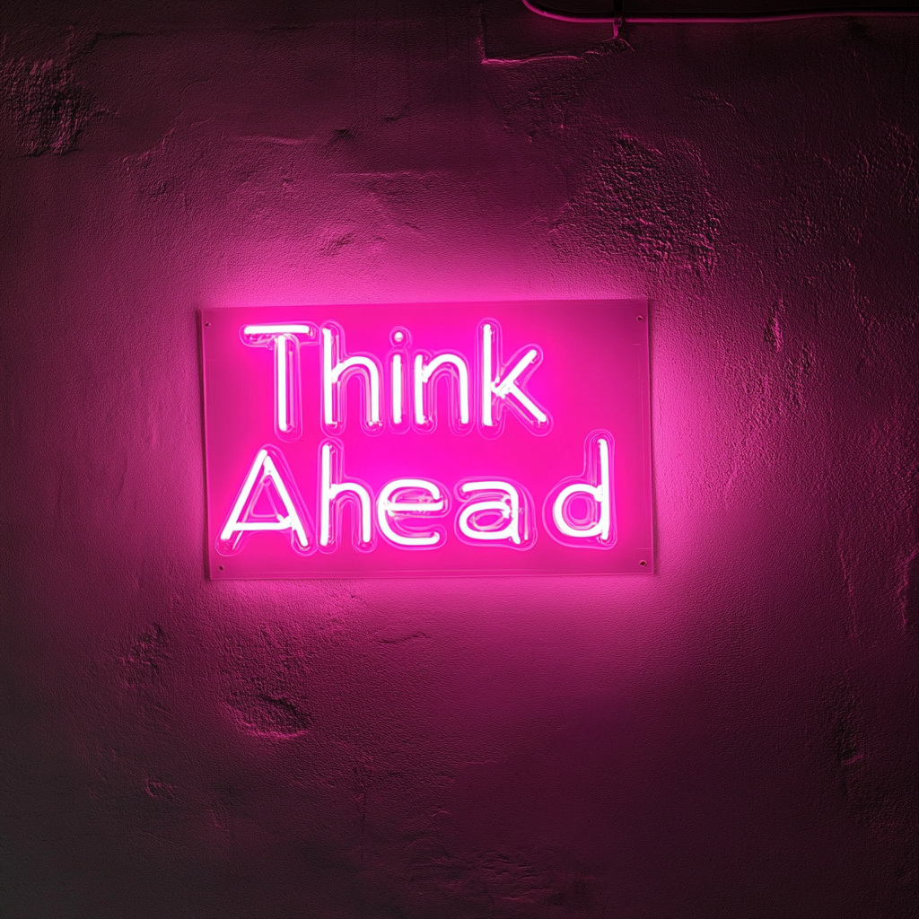 "Think Ahead" - Pink Neon Sign, 18 Inches