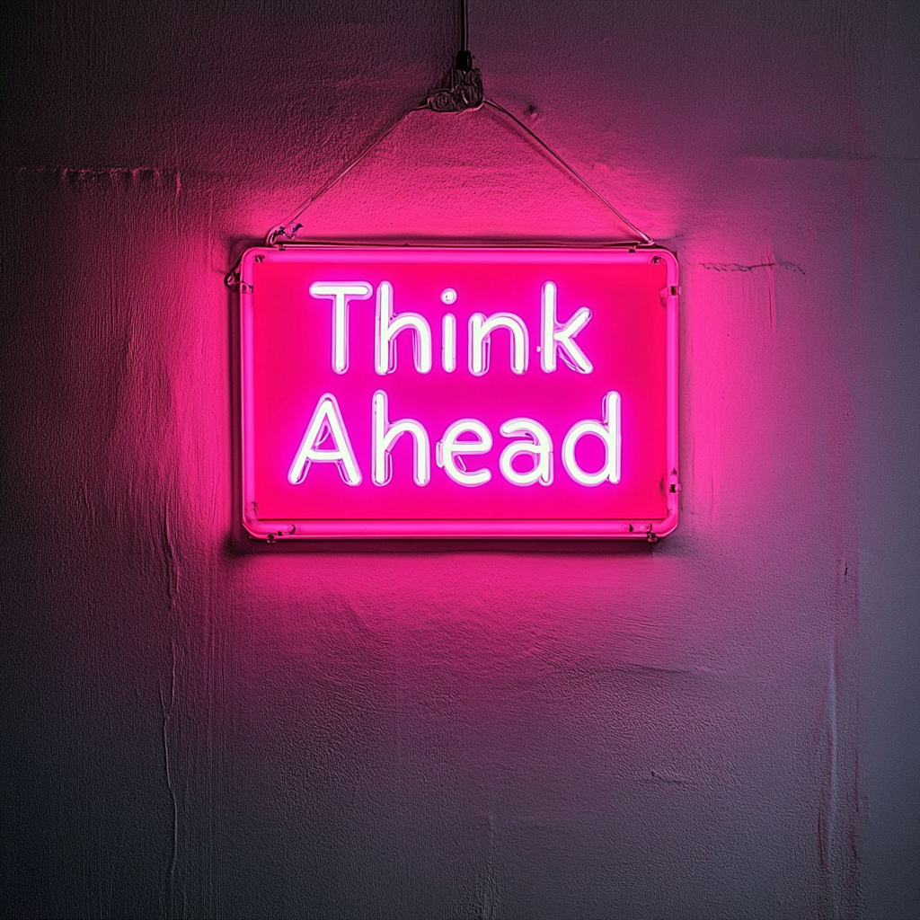 "Think Ahead" - Pink Neon Sign, 18 Inches