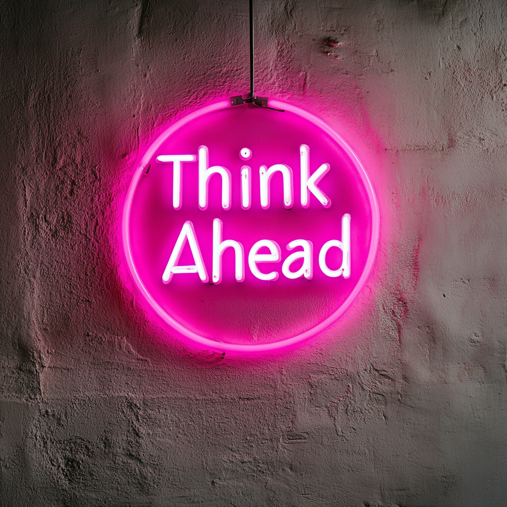 "Think Ahead" - Pink Neon Sign, 18 Inches