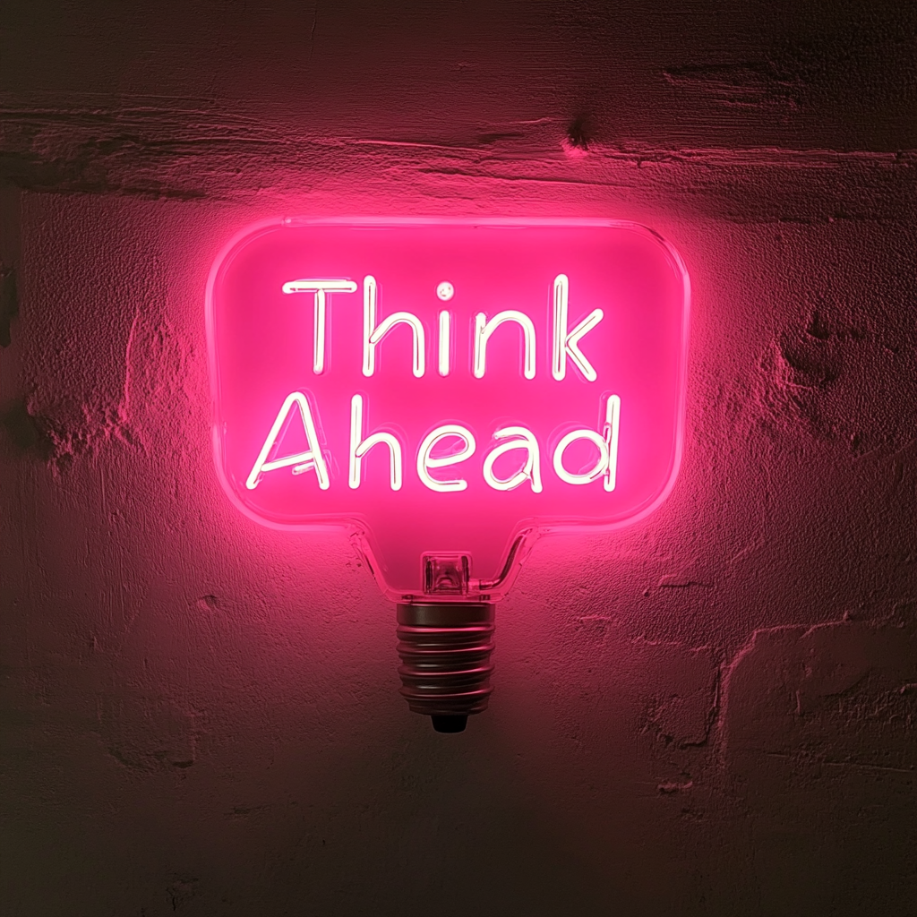 "Think Ahead" - Pink Neon Sign, 18 Inches
