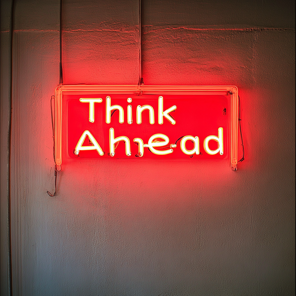 "Think Ahead" - Red Neon Sign, 18 Inches